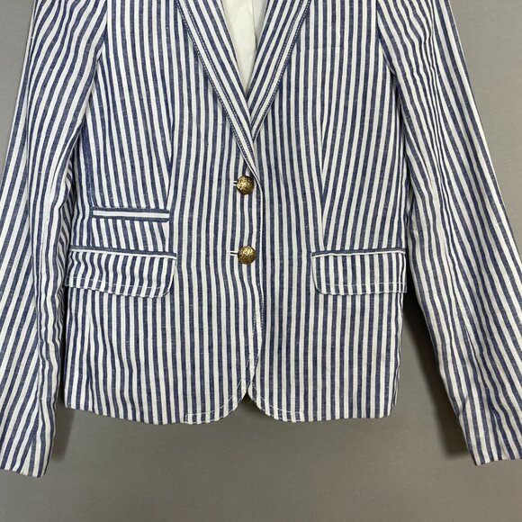 J. Crew Schoolboy Blazer Striped Blue White Linen Sz 2 Women Professional Preppy - Picture 4 of 16